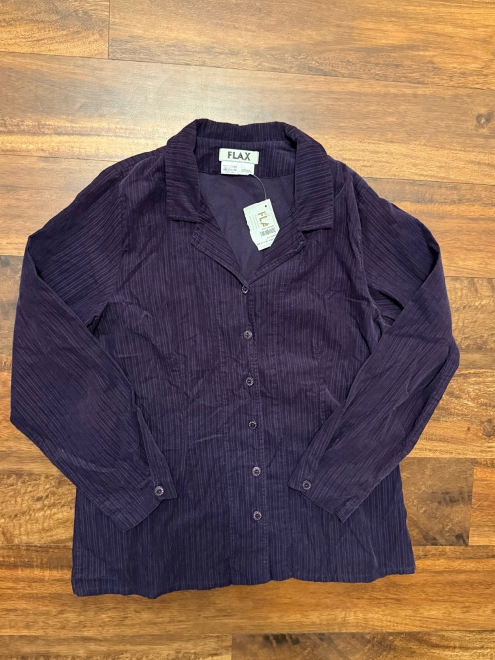 FLAX NWT Deep Plum Corduroy Button-Up Shirt